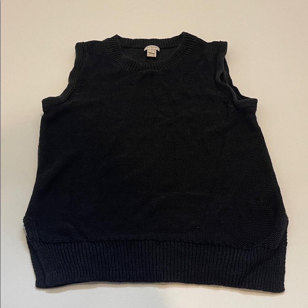 JCrew Black Sleeveless Knit Linen Top